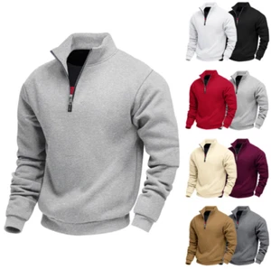 Fall Winter Men Quarter Zip Pullover Top Heavy Sweatshirt Warm Fleece Sweatshirt - Picture 1 of 35