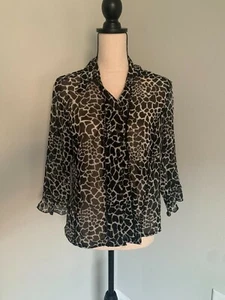 Covington Women's Animal Print Button Front Sheer Blouse Size Large Petite - Picture 1 of 1