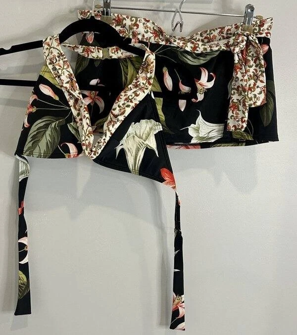 Tommy Bahama Womens Wrap Skirt Bikini 2 Piece Swimsuit Set Black Floral Size M - Image 1 of 4