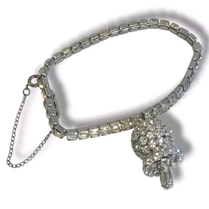 Dije y pulsera campana estrás tono plata vintage años 40 50 7" - Imagen 1 de 13