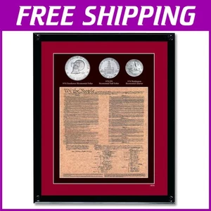 Framed U.S. Constitution & 3 Bicentennial Coins - Picture 1 of 3