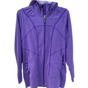 Athleta Rishi Kapuzenjacke Damen M Lila Langarm Full Zip Rüschen Taschen - Bild 1 von 8