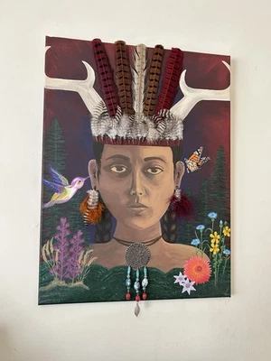 原版绘画-土著女神 18 英寸 X 24 英寸丙烯酸多媒体绘画 — 第 1/4 张图片