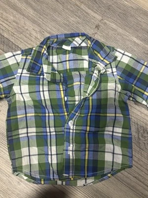 Size 12-18m - Old Navy Button Up Collared Plaid Shirt In Green Blue - Image 1 of 4