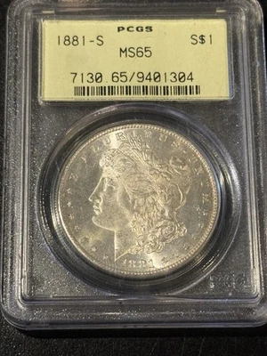 Серебряный Моргановский доллар 1881-S PCGS MS65 — блестящий блеск монетный двор Сан-Франциско $1 - Изображение 1 из 4