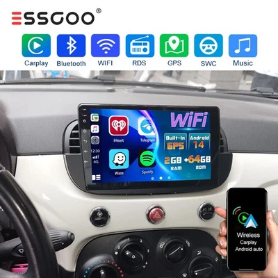 Für Fiat 500 2007-2015 9" 64GB Android 14 Autoradio Carplay GPS Navi BT RDS WIFI - Bild 1 von 4