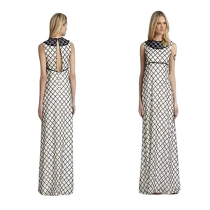 Tory Burch Madeline Gown Silk Ivory Black Navy Beaded Evening Gown Size 10 New - Picture 1 of 16
