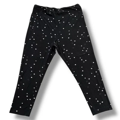 Leggings capri Terra & Sky para mujer ajustados elásticos estampado de estrellas negro blanco 0X 14W Foto 1 de 4
