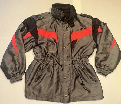 Vtg Descente Jacket Mens Silver Gray Red Retro Coat Jacket Hood Large L Zipper - Image 1 of 4