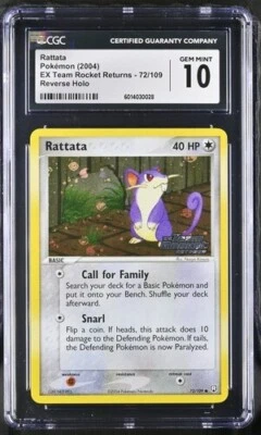 Pokemon Rattata 72/109 Reverse Holo EX Team Rocket Returns - CGC 10 - Image 1 of 2