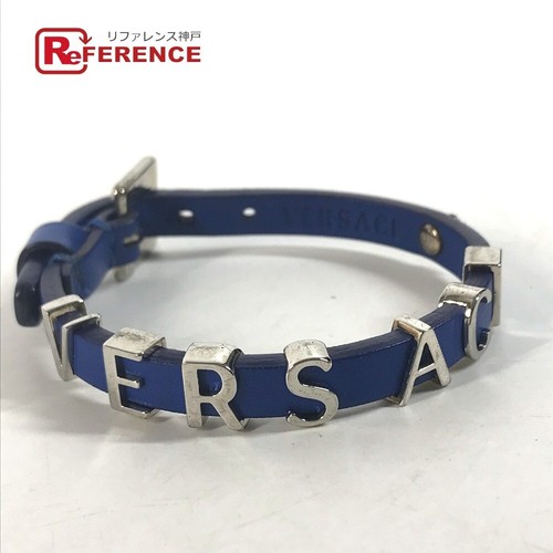 VERSACE Logo Medusa Bracciale Accessori Braccialetto Pelle Blu GIAPPONE