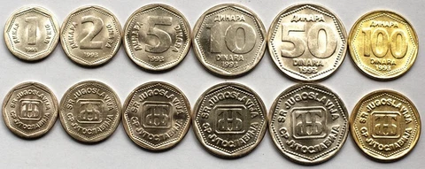 YUGOSLAVIA 6 COINS SET 1993 UNC (#1460) Cover
