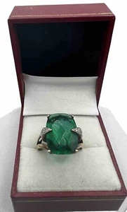 UTC Signed Sterling Silver Gold Vermeil Faceted Green CZ Ring Size 7 - Picture 1 of 6