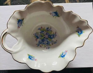 Vtg SCHUMANN Bavaria Germany Porcelain FORGET ME NOT gold rimmed leaf shape dish - Picture 1 of 4
