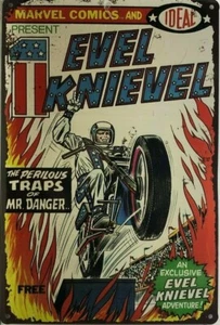 EVIL KNIEVEL Garage Rustic Look Vintage Tin Signs Man Cave, Shed & Bar SIGN - Picture 1 of 2