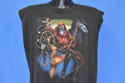 Camiseta De Colección Años 80 3D Emblema Biker Reaper Pinup 1989 Corte Sin Mangas Solo Latón XL Foto 1 de 4