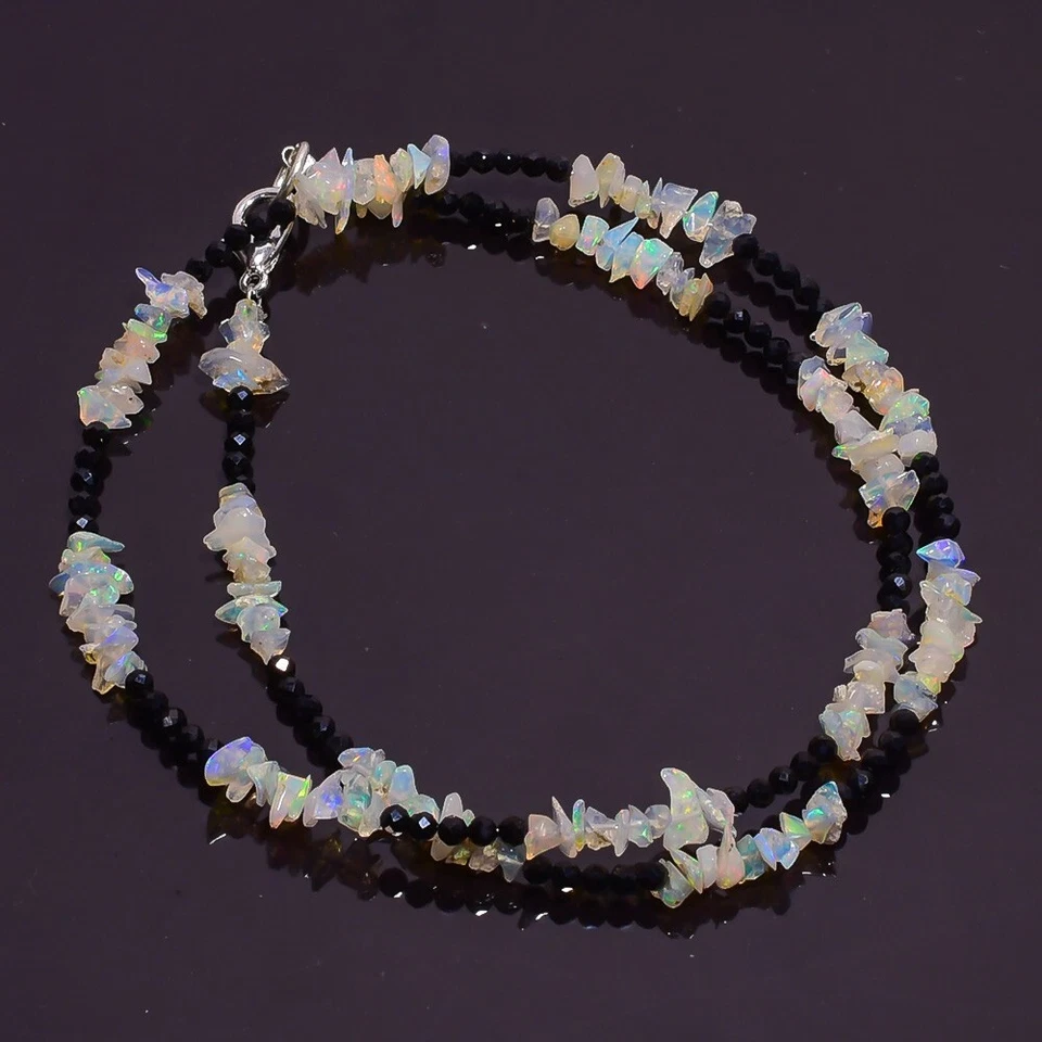 27 Ct. Natural Ethiopian Opal Black Spinel Smooth Beads Necklace 16" A-2114 - Image 1 of 1