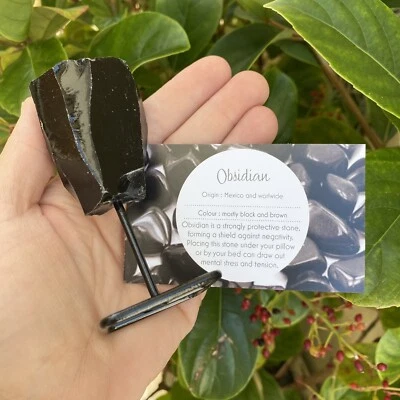 "OBSIDIAN CRYSTAL" - Natural Stone on Stand with Meaning Card from Mexico - image 1 of 4