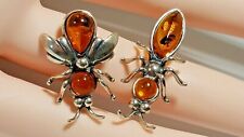 Lot Of Two Sterling Baltic Amber Bug Bee Brooches Pins Signed LS