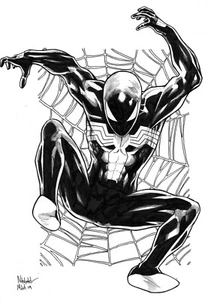 SPIDER-MAN BLACK COSTUME 11x17 ORIGINAL ART PAGE DRAWING PINUP MARVEL COMICS - Picture 1 of 1