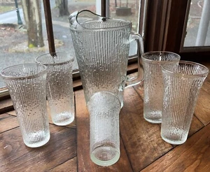 AMAZING Vintage Finlandia Tree Bark Pitcher & 5 Glass Set~ EUC~Entertaining - Picture 1 of 14