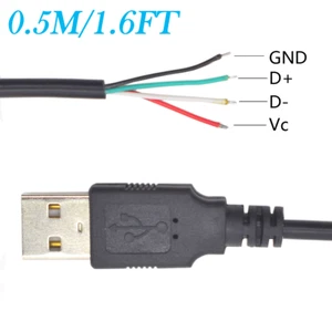 0.5M/1.6FT USB A Male to 4-Pin Pigtail Bare Wire 5V/1A for Repair DIY Lot NEW - Picture 1 of 8