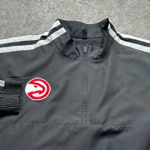 Atlanta Hawks Adidas 1/4 Zip Windbreaker Jacket Men 2XL Black AeroReady Woven - Picture 1 of 17