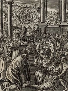 Bibl. Historienszene, Gefesselte Frau im Palast, KSt. Unbekannt (17.Jhd) - Bild 1 von 4