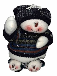 Schneemann Plüsch Winter trägt Schneemann Hausschuhe Urlaub Pullover & Mütze Schneeball - Bild 1 von 6