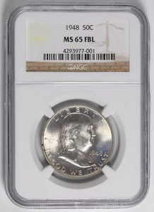 Mezzo dollaro Franklin 1948 - NGC MS65 FBL (Linee campane complete) - Foto 1 di 4