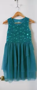 Abito da festa Wonder Nation bambina paillettes a strati verde taglia XL 14-16 - Foto 1 di 5