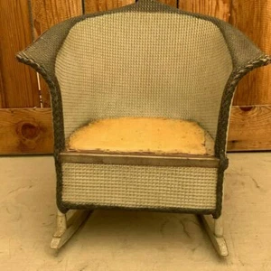 VINTAGE Childs Wicker Rocking Chair Olive Green And Beige Color - Picture 1 of 5