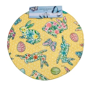 Cynthia Rowley Floral Easter Bunny Rabbits and Eggs Braided Placemats Set of 4 - Picture 1 of 1