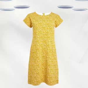 Ex Weird Fish Women’s Organic Cotton Jersey Dress in Yellow Floral - Picture 1 of 4