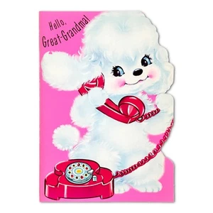 Cute Vintage HAPPY BIRTHDAY Card FOR GREAT-GRANDMA, Poodle Phone — Norcross +✉ - Picture 1 of 6