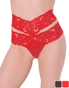 Womens High Waist Thong with Separating Waistbands Black or Red One Size - Picture 1 of 10