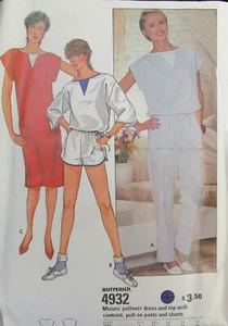 VTG Butterick 4932 Womens 8 EASY Lounge Sport Dress Top Shorts Pants Pattern UC - Picture 1 of 3