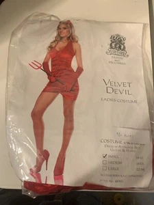 New Velvet Devil Sexy Costume Siren Adult Size Small 4-6 Dress & Gloves Only - Picture 1 of 3