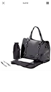OIOI JET BLACK NAPPY BAG. *PATENT LEATHER* BRAND NEW WITH TAGS. Free Post - Picture 1 of 4