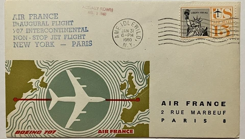 1960 AIR FRANCE BOEING 707 COVER NEW YORK TO PARIS WITH ACTUALLY FLOWN MARKING Cover
