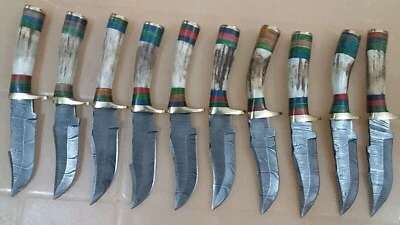 LOT OF 10 8 INCH HANDMADE DAMASCUS STEEL SKINNER KNIFE STAGANTLER W/SHEATH - Image 1 of 2