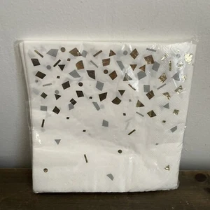 Gold Foil & Gray Confetti Paper Napkins 20 Count 2 Ply Party 6.5”x6.5” - Picture 1 of 2