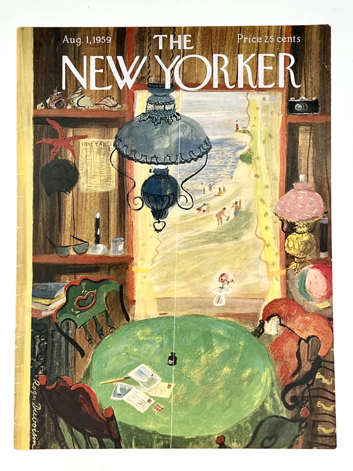 Original Aug 1, 1959 New Yorker Cover: Beach Cottage vacation,  postcard writing - Image 1 of 1