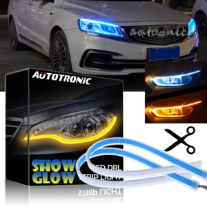 DRL Ultra Thin LED Headlight Daytime Running Light Eyebrow Strip ICE BLUE Amber - Picture 1 of 10