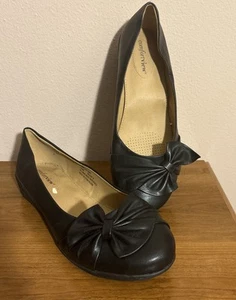 Comfortview Black Bow Flats Faux Leather Sz 11 WW Wide Plus Size - Picture 1 of 6