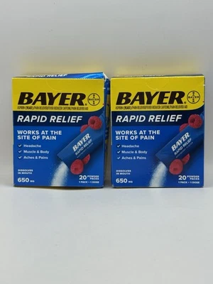 2 boxes Bayer Rapid Relief 650mg Powder Packs Raspberry 40 count total Exp 02/26 - Image 1 of 3