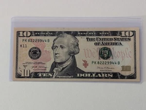 US Ten Dollars, 2017A, $10 Unique Serial Number, PK82229944B, Uncirculated  - Picture 1 of 2