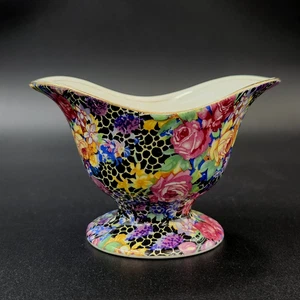 Vintage Royal Winton Grimwades "Hazel" Gretian Style Open Sugar Bowl Black Chinz - Picture 1 of 11
