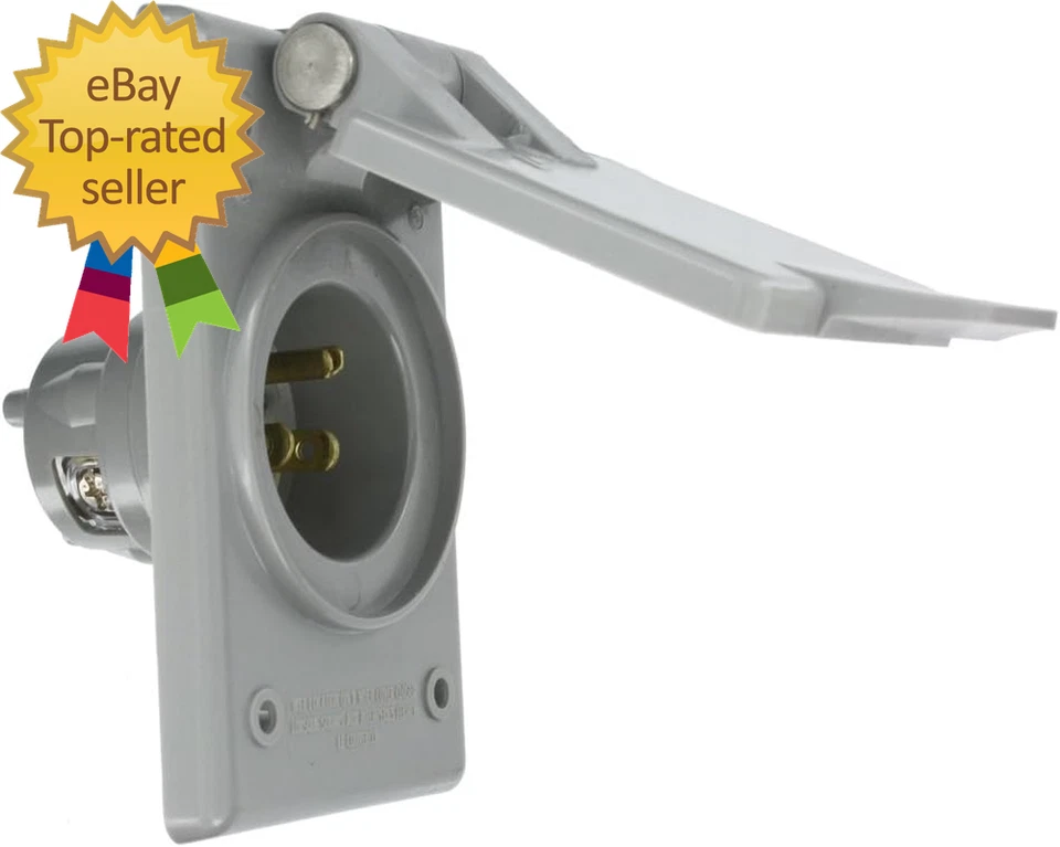 Receptáculo de entrada eléctrica macho con brida de hoja recta 15 A 125 V cuerpo facial de nailon Foto 1 de 1