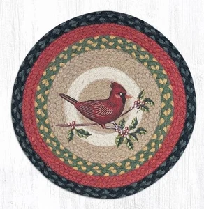 CARDINAL Chair Pad Farmhouse Jute Braided 15.5" Tie-On Country Cardinals Pad - Picture 1 of 1